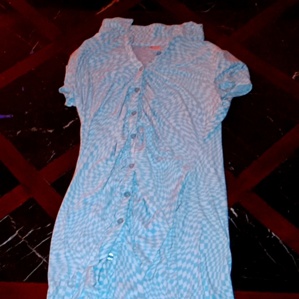 Short button up checkered blue and white dress